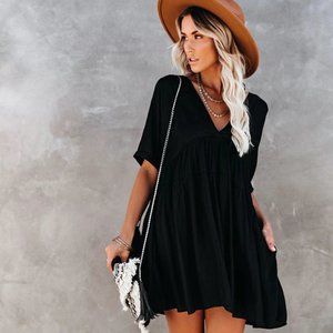Vici Giddy Pocketed Babydoll Dress Washed Black